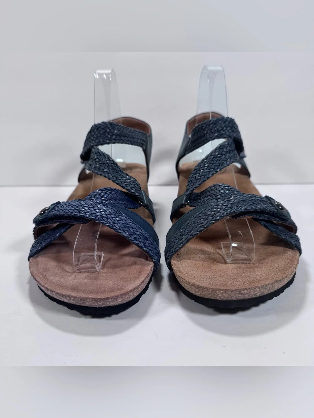 Taos Trulie Navy Blue Woven Leather Strappy Sandals Comfort Shoes Women 9.5W